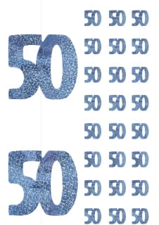 Dekoracja wiszca 50 URODZINY GLITZ blue (6szt.)