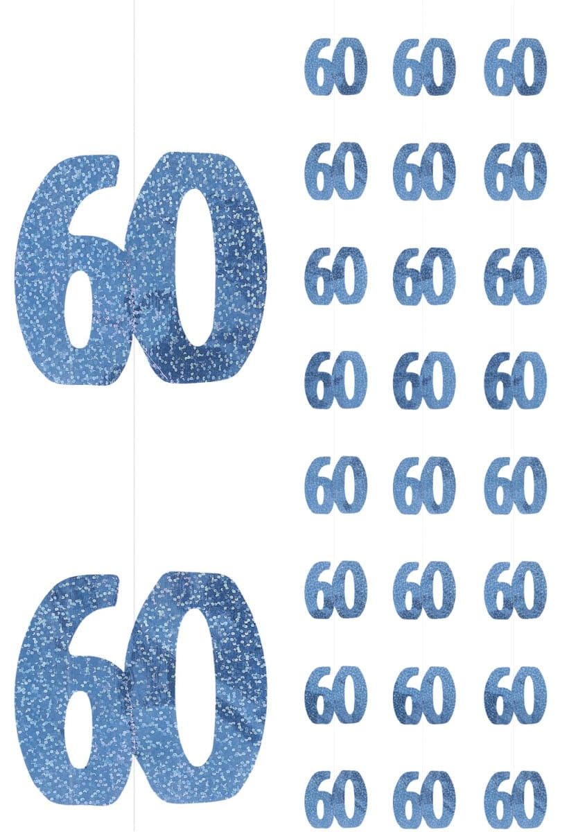 Dekoracja wisząca 60 URODZINY GLITZ blue (6szt.)