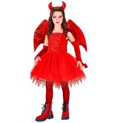 Dzieci�cy str�j DIABLICA 128cm czerwony kostium halloween ze skrzyd�ami i rogami