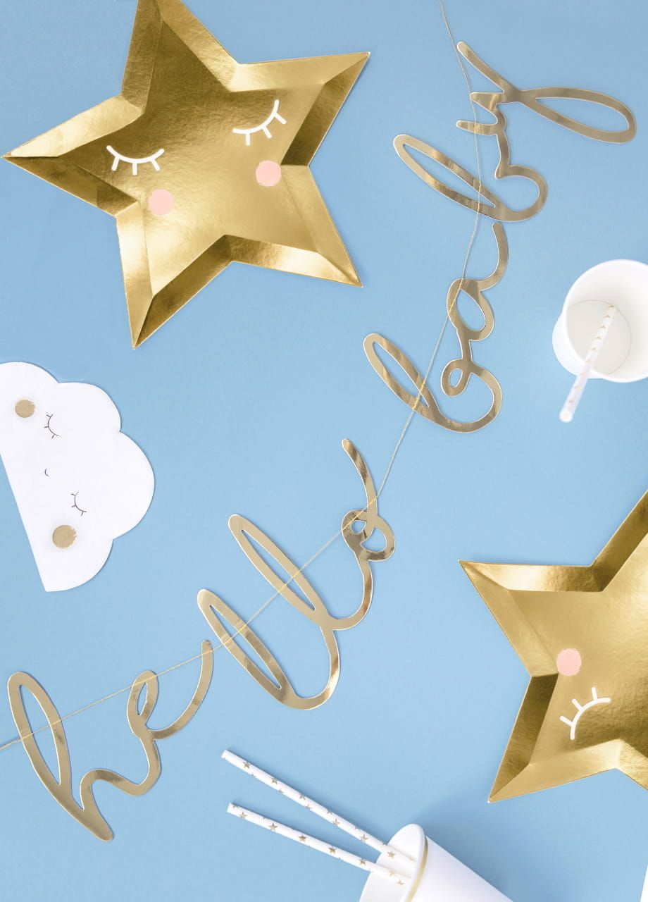 Girlanda HELLO BABY dekoracja baby shower złota 