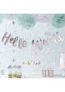 Girlanda na baby shower HELLO WORLD dekoracja zota