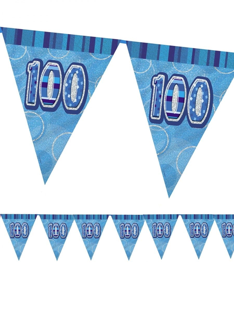 Girlanda flagi 100 URODZINY GLITZ niebieska 360cm