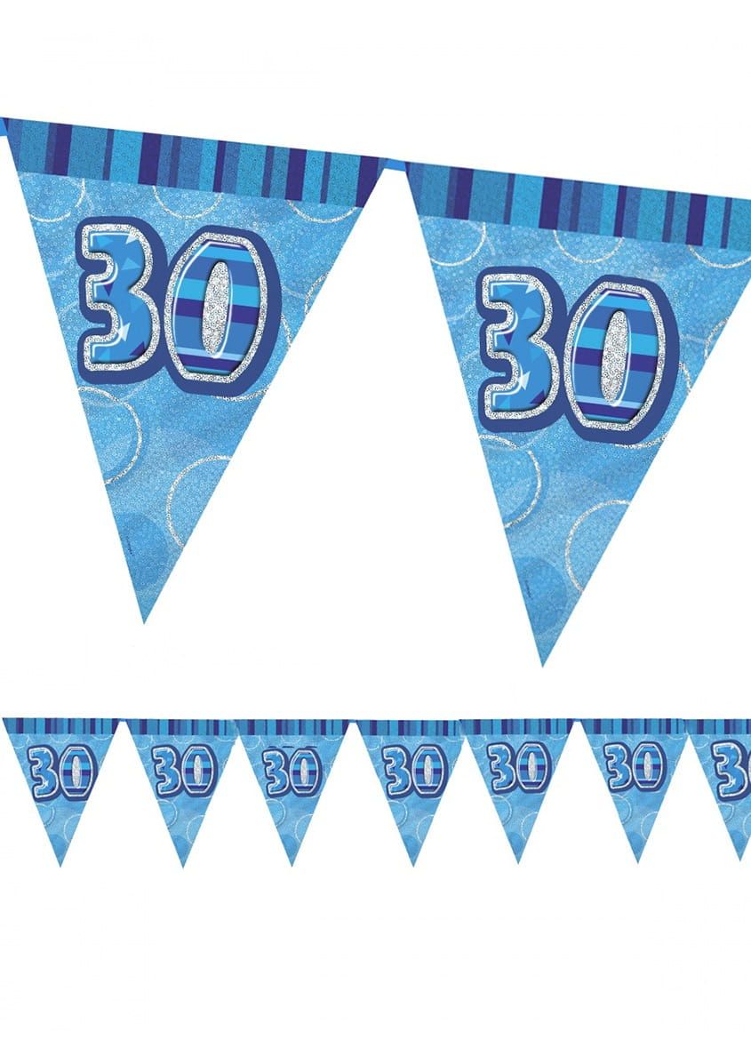 Girlanda flagi 30 URODZINY GLITZ niebieska 274cm