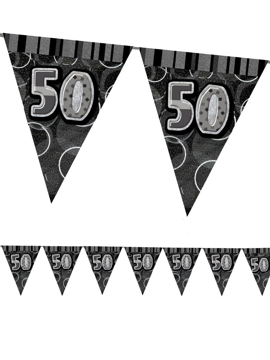 Girlanda flagi 50 URODZINY GLITZ czarna 360cm