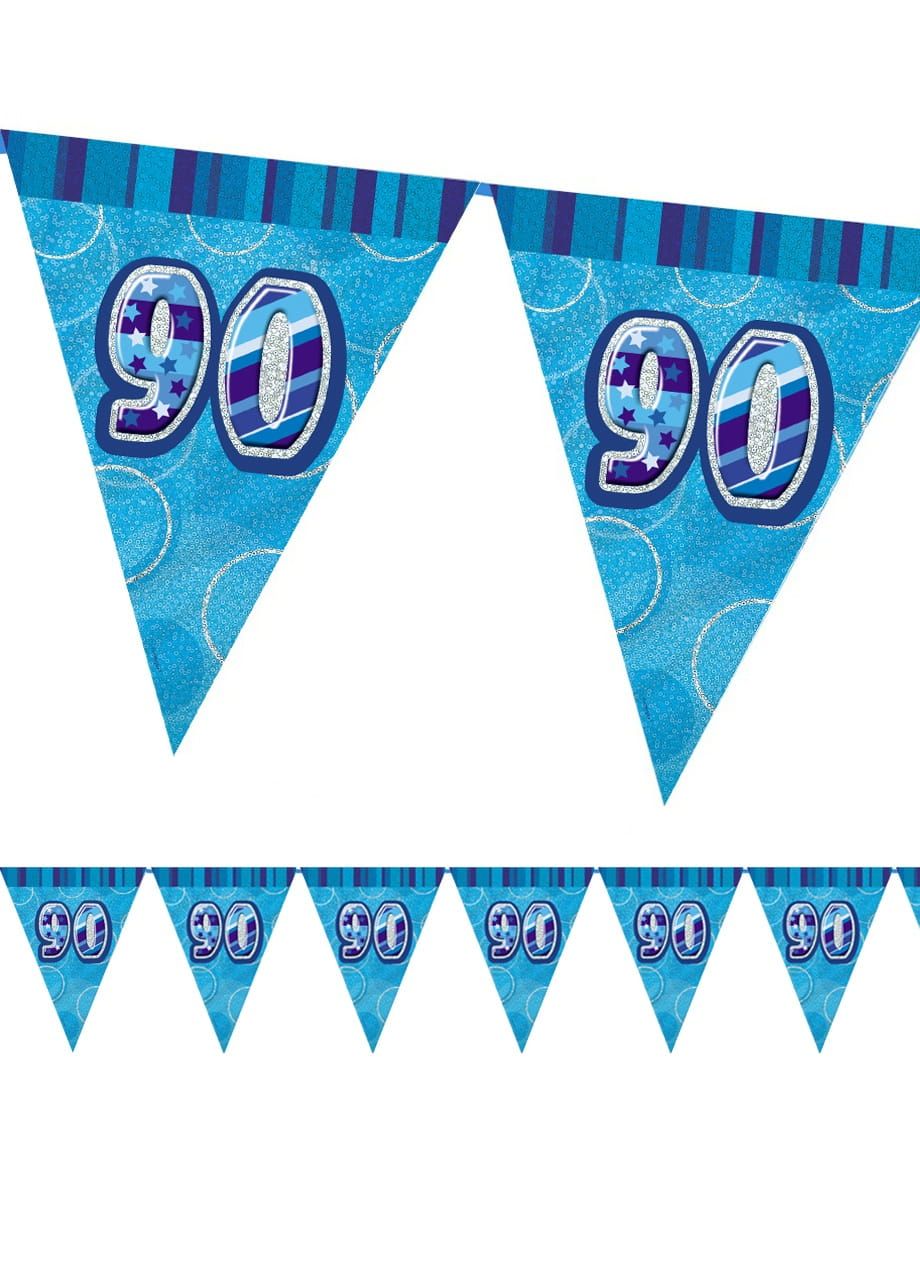 Girlanda flagi 90 URODZINY GLITZ niebieska 274cm