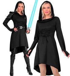 Czarna suknia z kapturem na HALLOWEEN - S czarna sukienka damska str�j damski  przebranie na halloween