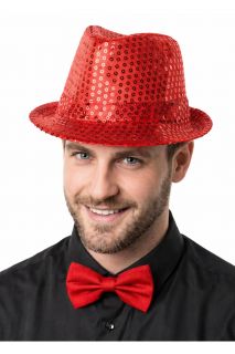 Kapelusz cekinowy czerwony LED