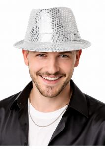 Kapelusz cekinowy srebrny LED kapelusz z cekinami kapelusz imprezowy