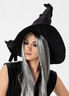 Zamszowy KAPELUSZ CZAROWNICY - czarny