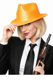 Kapelusz gangsterski brokatowy pomara�czowy