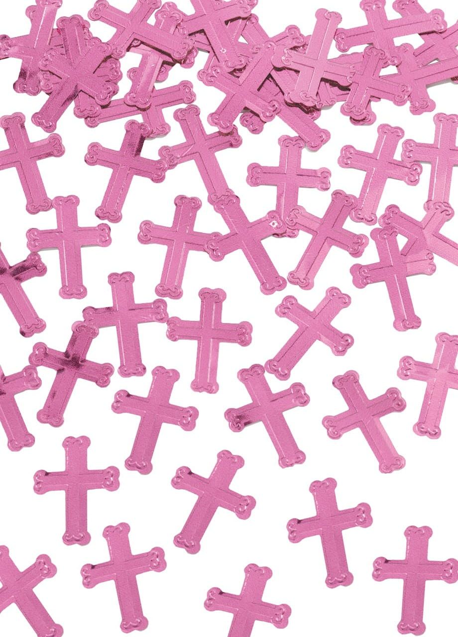 Konfetti KRZYŻ różowe dekoracje na komunię dla dziewczynki