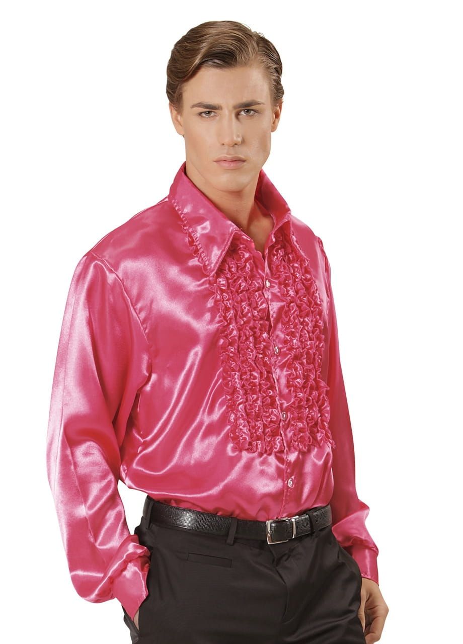 Koszula DISCO z żabotem różowa - M/L