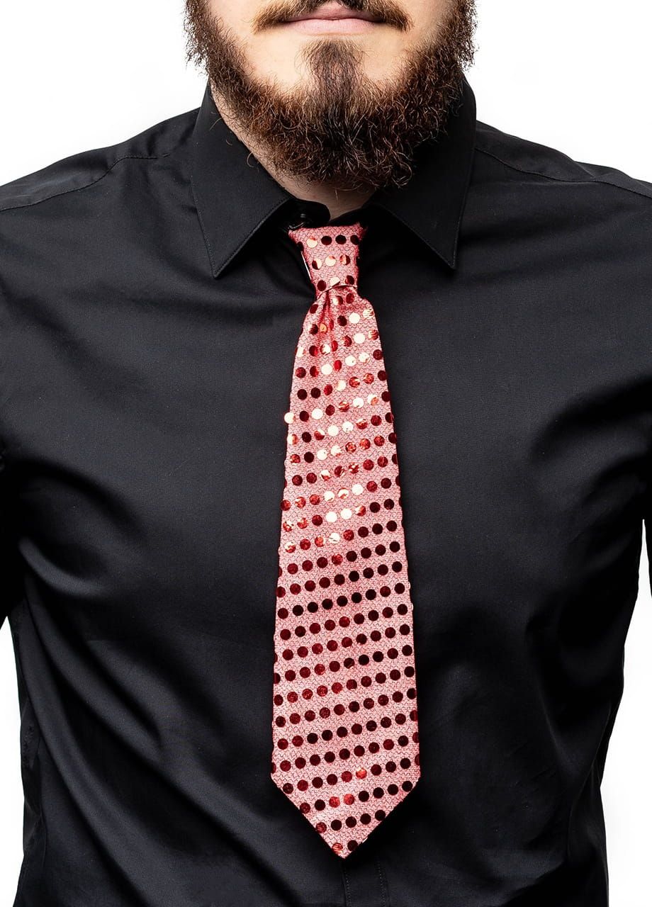 Krawat cekinowy CZERWONY na gumce