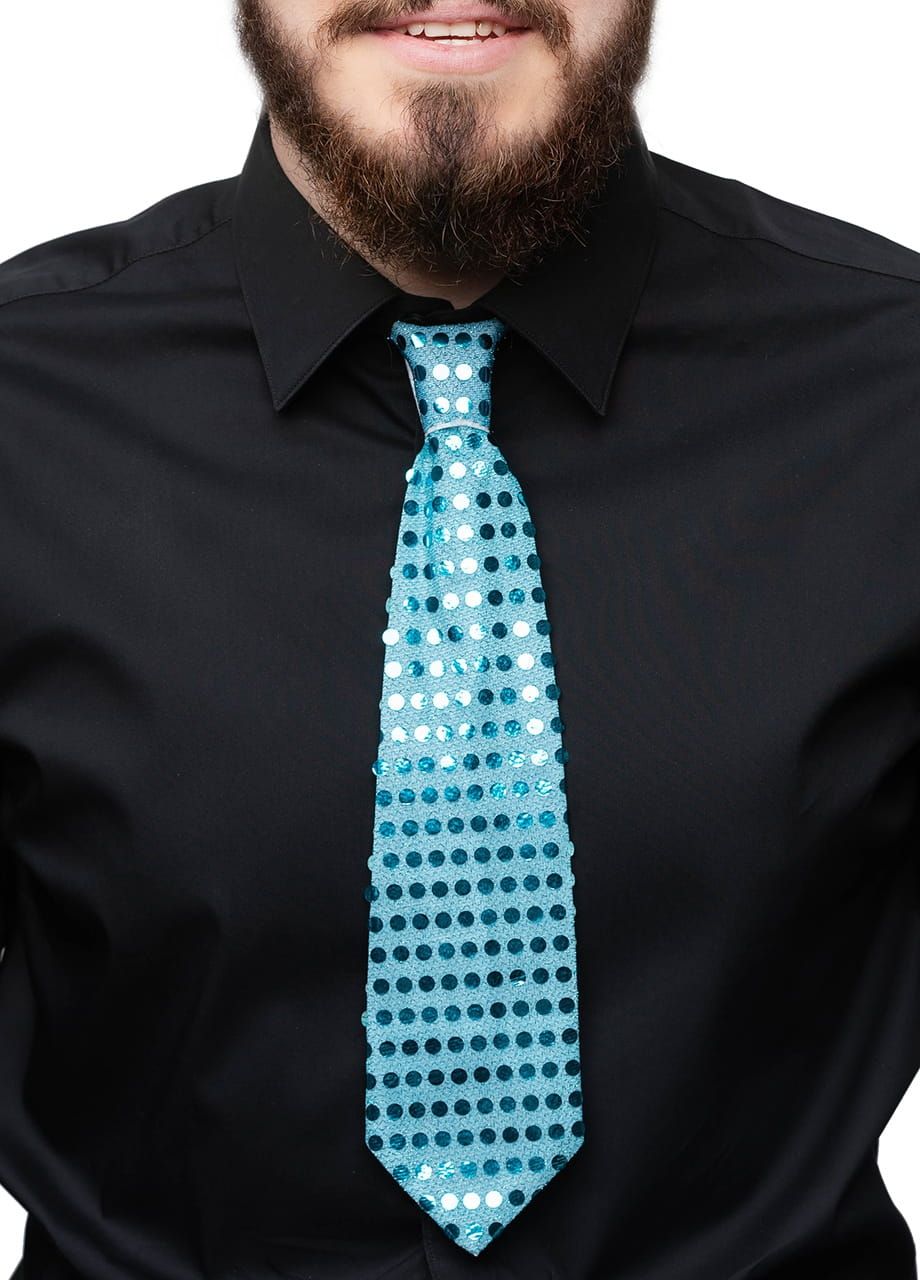 Krawat cekinowy NIEBIESKI na gumce