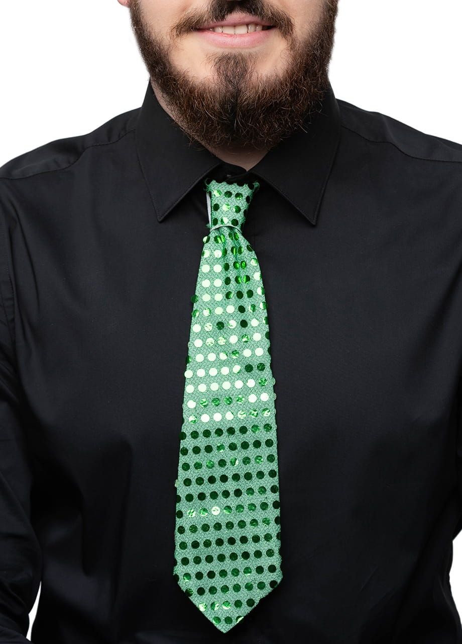 Krawat cekinowy ZIELONY na gumce