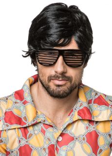 Krtka peruka mska SHAGY czarna peruka czarna peruka krtka peruka lata 70 peruka disco