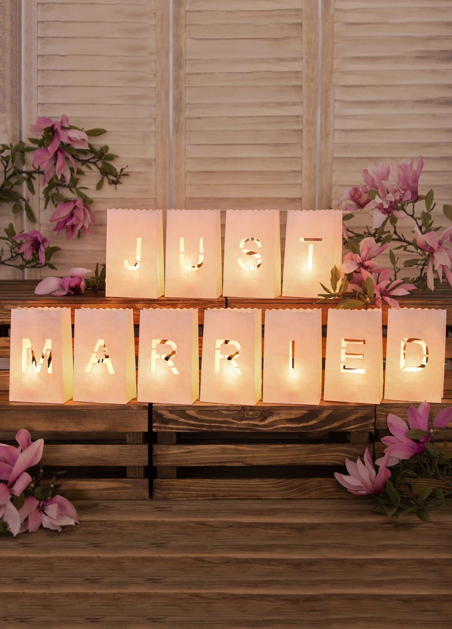 Lampiony na świeczki JUST MARRIED dekoracja sali weselnej (11szt.)