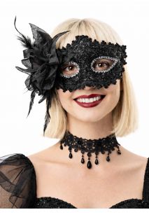 Maska karnawa�owa b�yszcz�ca z kwiatem czarna