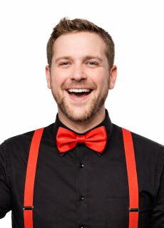 Mucha satynowa na gumce czerwona