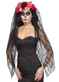 Opaska z welonem na Halloween DAY OF THE DEAD