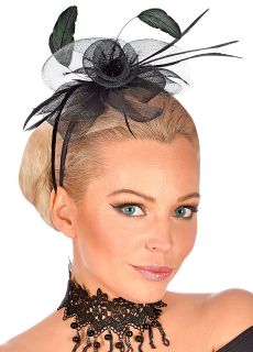 Opaska lata 20 FASCYNATOR czarny opaska vintage fascynator z pi�rami