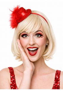 Opaska MINI KAPELUSZ z pi�rkiem czerwona opaska na g�ow� opaska z pi�rem czerwona opaska