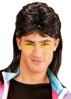 M�ska peruka d�uga z grzywk� LATA 80 z okularami peruka lata 80 peruka m�ska peruka imprezowa okulary retro