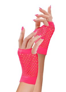 R�kawiczki siateczkowe kr�tkie NEON PINK r�kawiczki neonowe siateczkowe r�kawiczki  kabaretki na r�ce