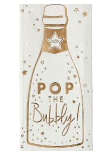 Serwetki ze zotym nadrukiem POP THE BUBBLY (16szt.)