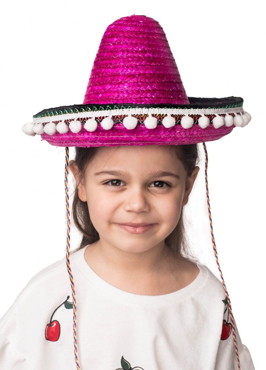 Sombrero dziecięce z pomponikami różowe
