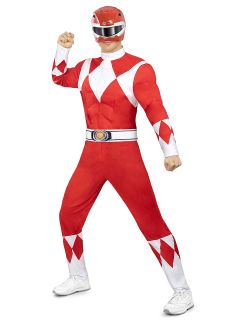 Str�j POWER RANGERS czerwony - M czerwony Power Ranger str�j superbohatera kostium cosplay str�j dla doros�ych
