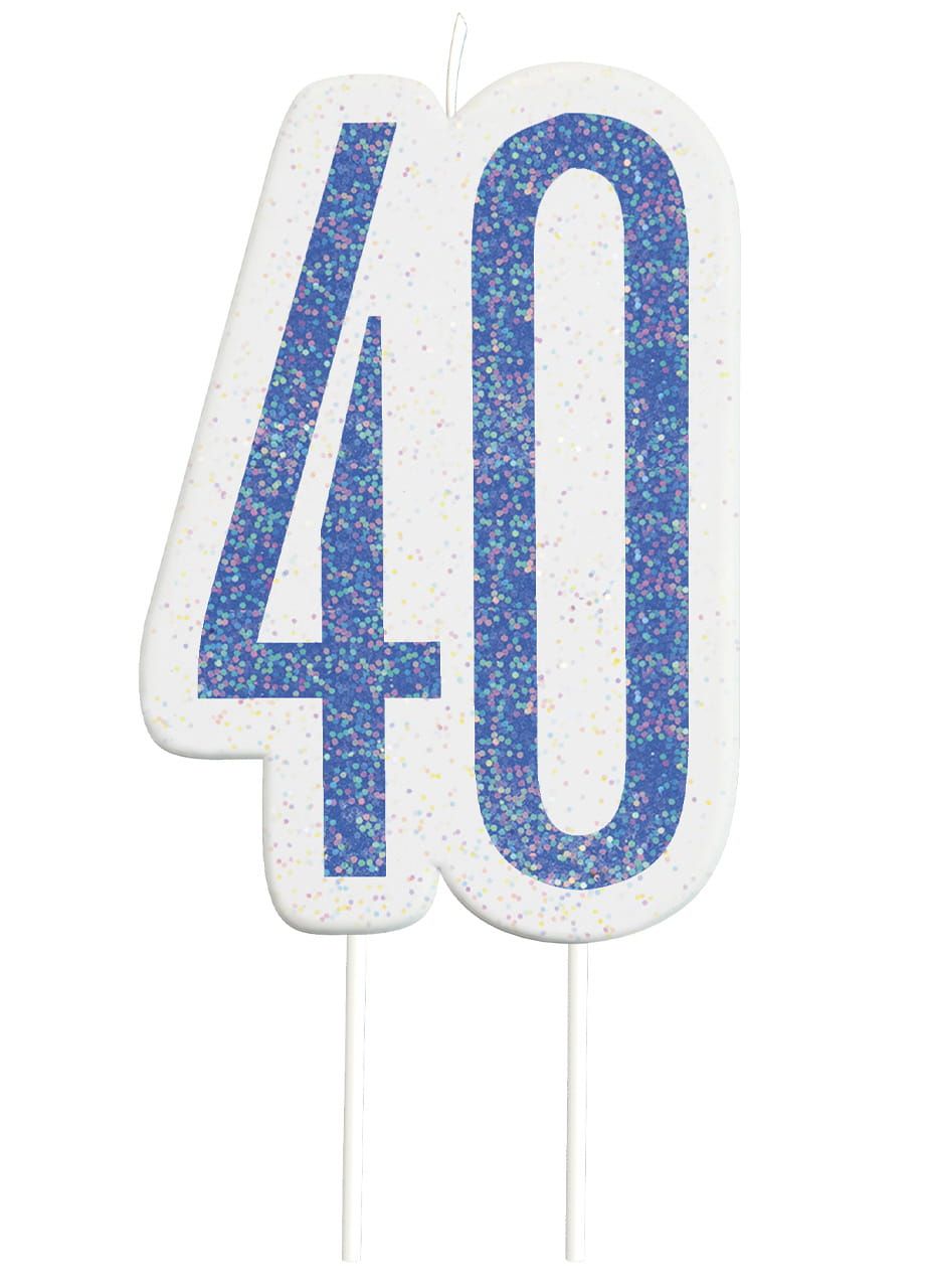 Świeczka urodzinowa 40 URODZINY niebieska świeczka na tort