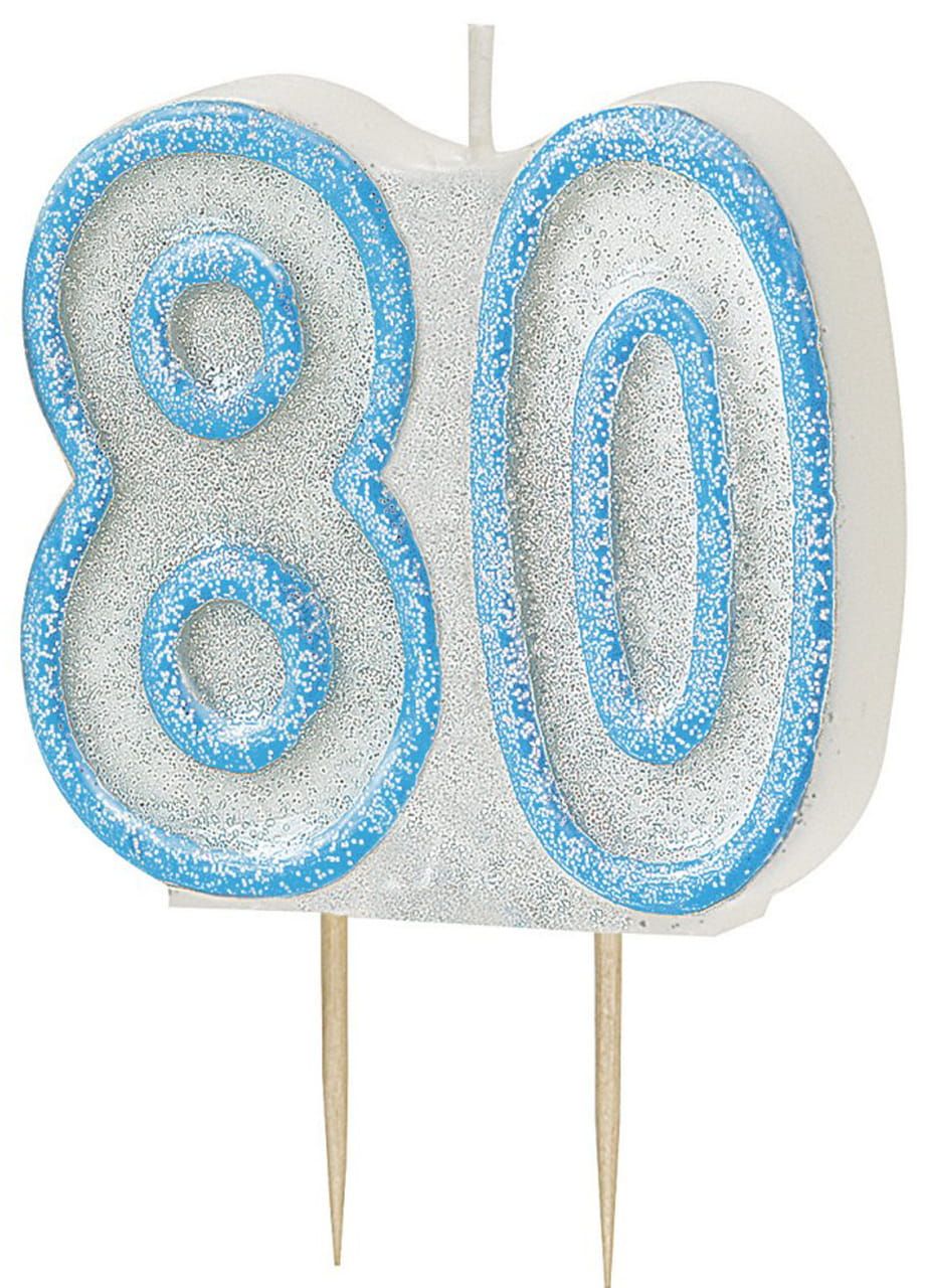 Świeczka urodzinowa 80 URODZINY niebieska świeczka na tort
