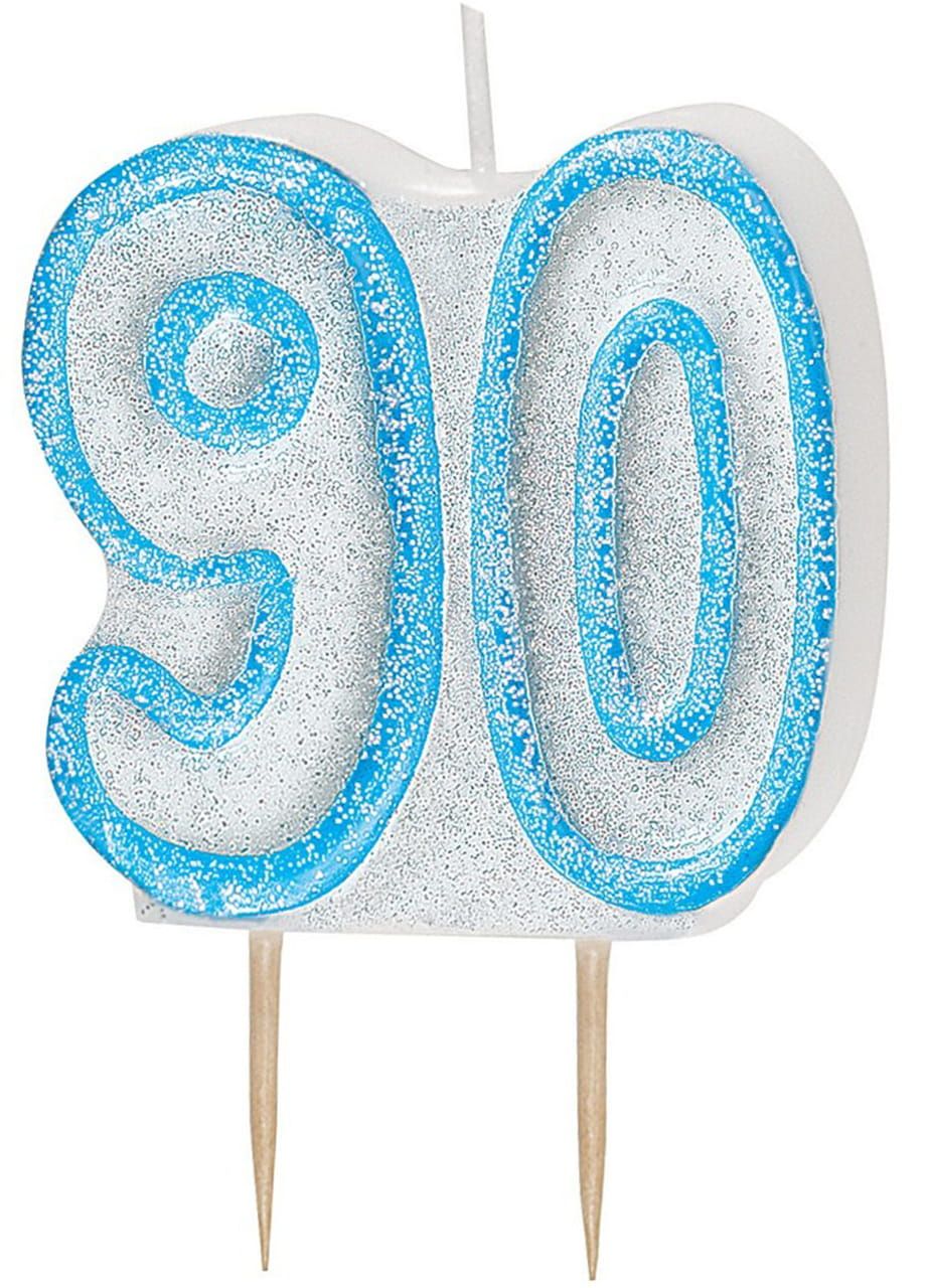 Świeczka urodzinowa 90 URODZINY niebieska świeczka na tort