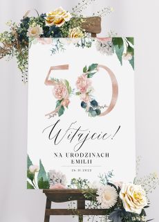 Tablica powitalna na 50 urodziny KWIATY personalizowana