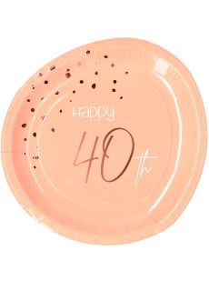 Talerzyki papierowe na 40 urodziny ELEGANT BLUSH (8szt.)