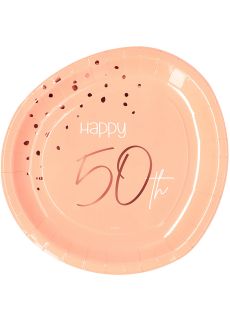 Talerzyki papierowe na 50 urodziny ELEGANT BLUSH (8szt.)