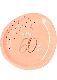 Talerzyki papierowe na 60 urodziny ELEGANT BLUSH (8 szt.)