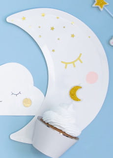 Talerzyki papierowe na baby shower chrzest roczek KSIʯYC (6szt.)