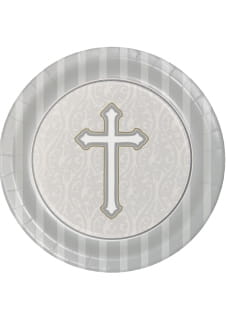 Talerzyki papierowe na chrzest DEVOTION 23cm (8szt.)