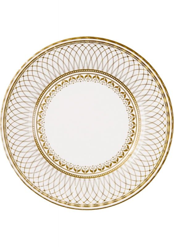 Eleganckie talerzyki jednorazowe PORCELANA złote 28cm (8szt)