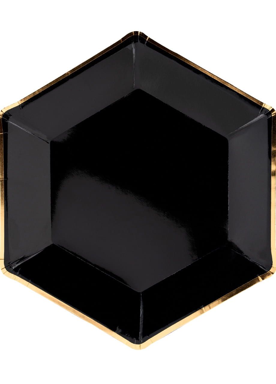 Talerze jednorazowe eleganckie GOLD STAR czarno-złote 23cm (6szt.)