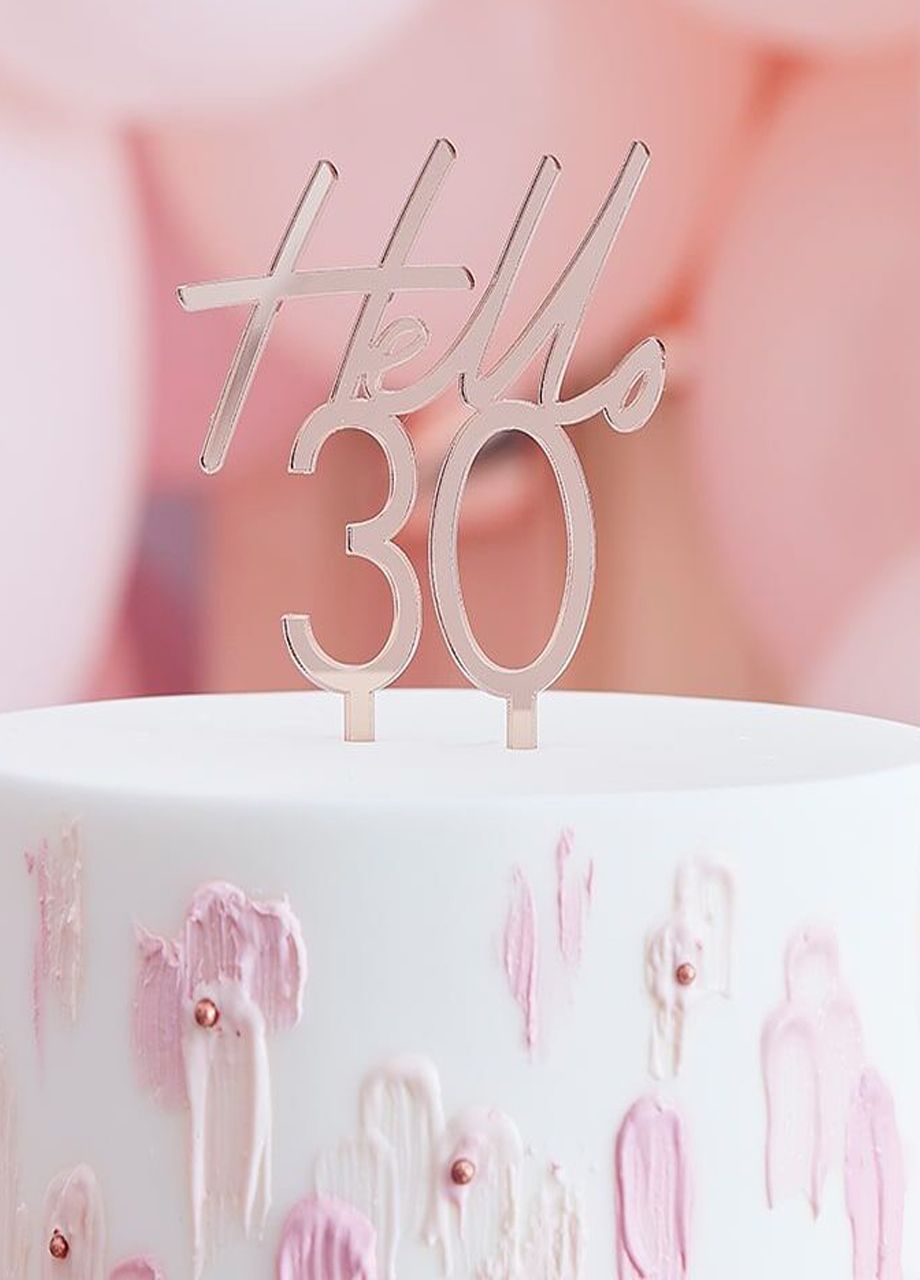 Lustrzany topper na tort HELLO 30 urodziny