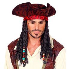 Kapelusz piracki z w�osami TRICORN br�zowy imitacja sk�ry