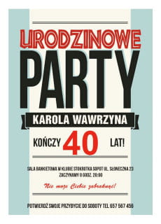 Zaproszenia na 40 urodziny URODZINOWE PARTY personalizowane