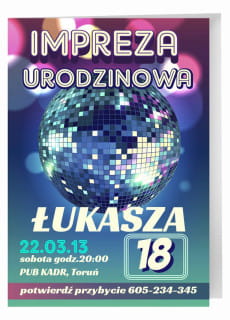 Zaproszenia personalizowane DISCO zaproszenia urodzinowe