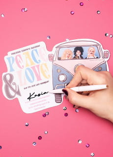 Zaproszenia personalizowane na imprez tematyczn HIPPIE (6szt.)
