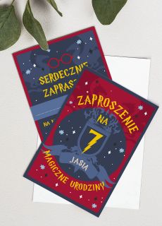 Personalizowane zaproszenia na urodziny MAEGO CZARODZIEJA w stylu Harrego Pottera