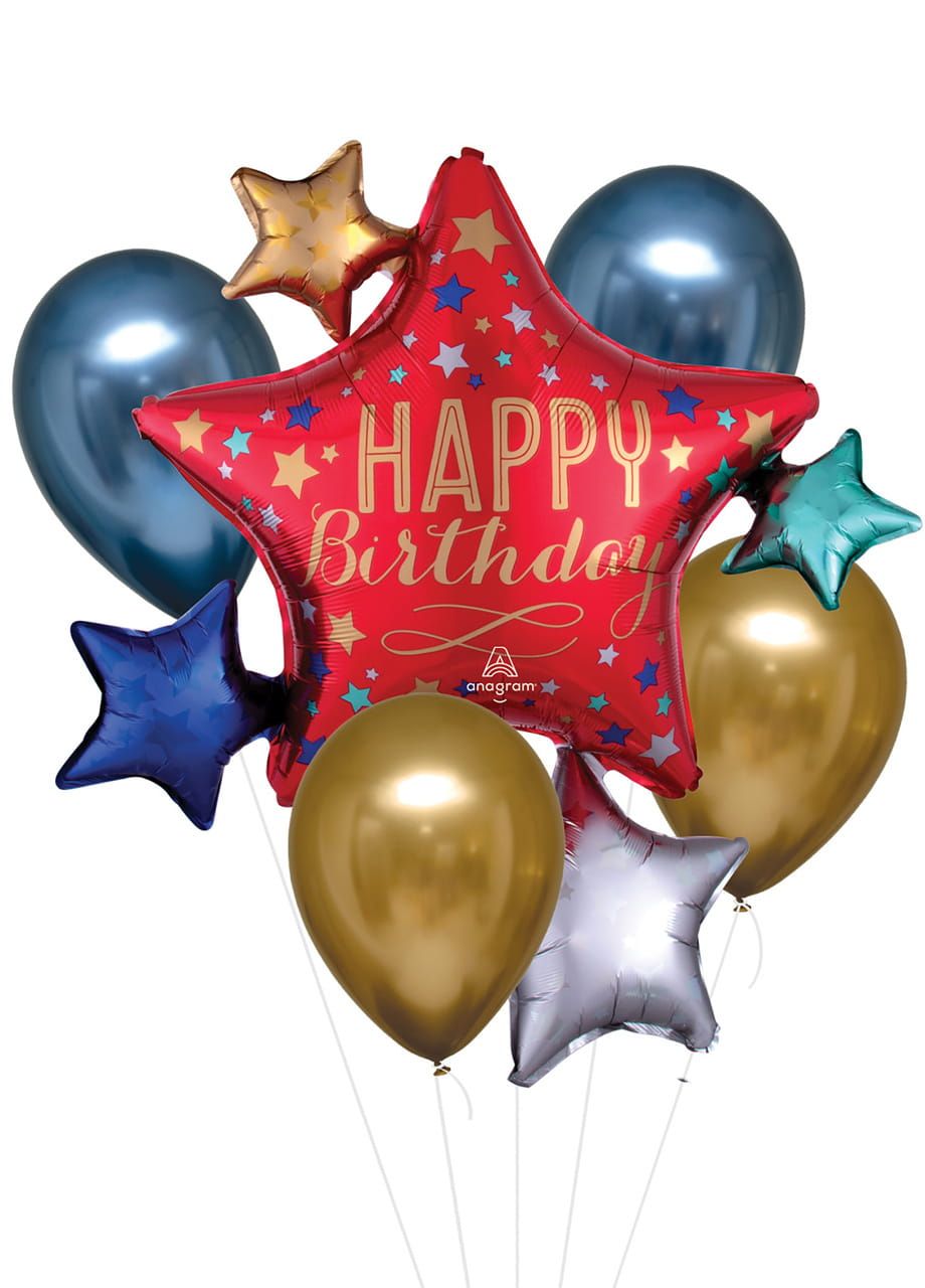 Zestaw balonów na urodziny HAPPY BIRTHDAY gwiazdy (5szt.)