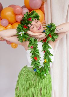Zielony ZESTAW HAWAJSKI z ozdobnymi li��mi party hawajskie impreza hawaje urodziny hawajskie